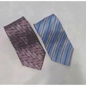 Croft & Barrow 2 Pack Tie Bundle Lot Purple And Blue 100% Silk Neck Tie